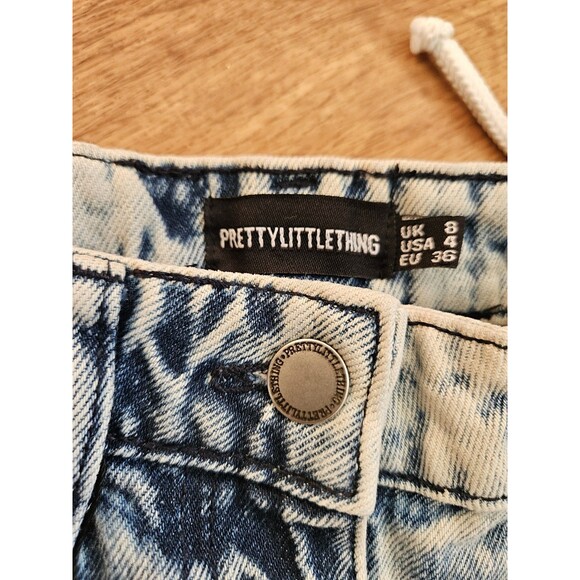PrettyLittleThing Acid Wash Lace Up PrettyLittleThing Denim Jeans Blue Size 4 - Picture 2 of 5
